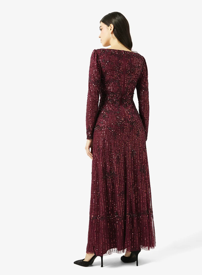MARYISA Crew Neck Sequin Maxi Dress